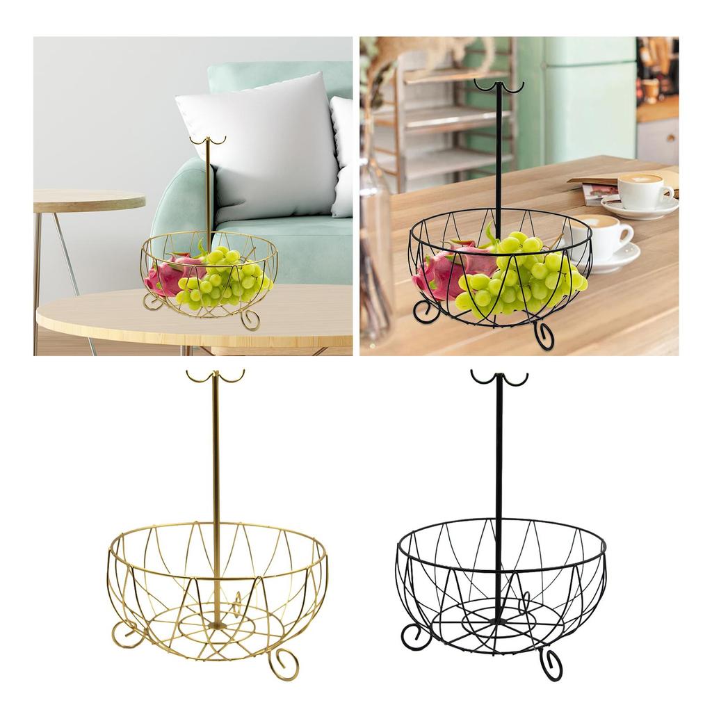 Fruit basket with banana holder, tree hook, banana holder and open wire fruit