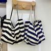 Korean Style Stripe Canvas Handbag Contrast Color Thin Straps Tote Bag  Girls