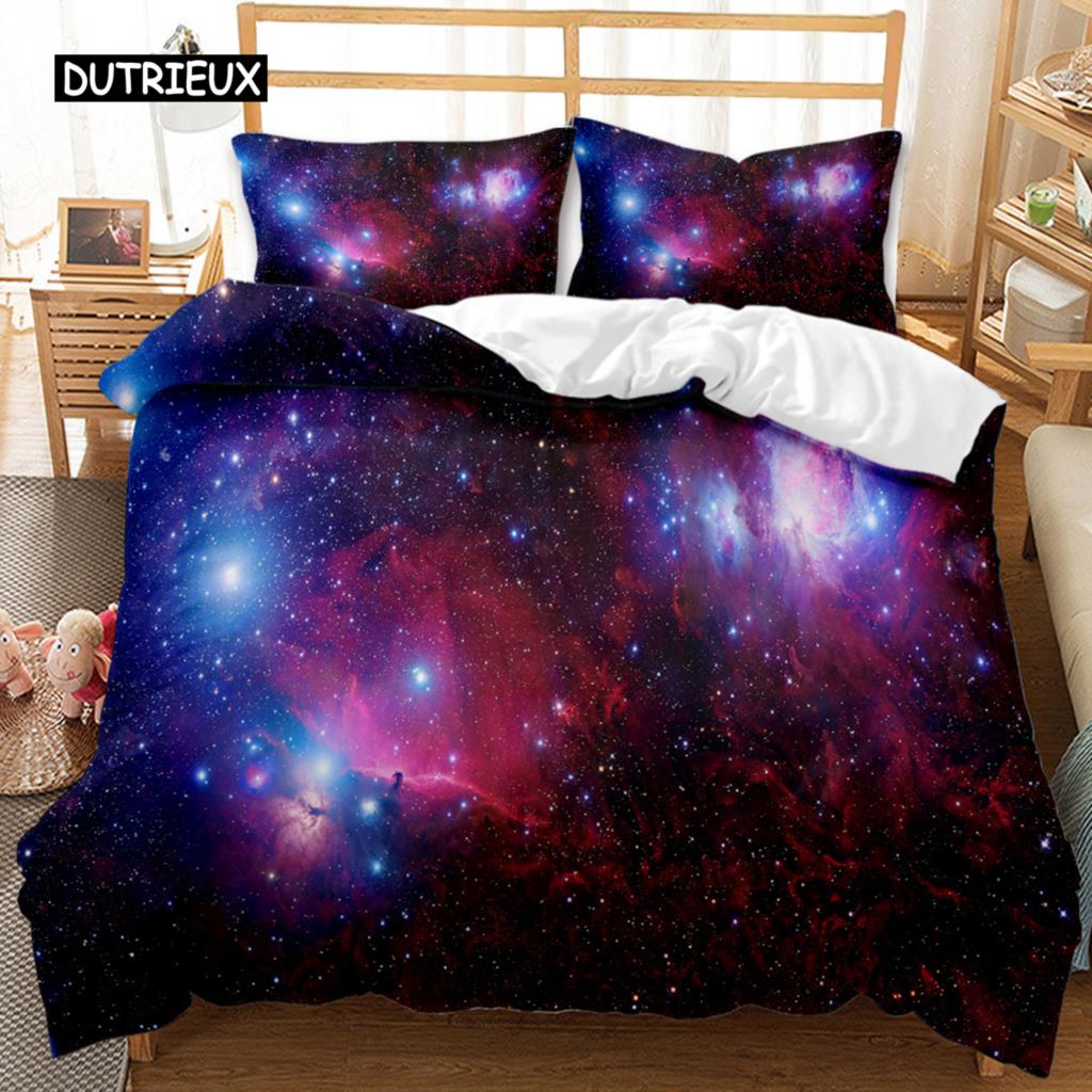 Sternenhimmel Bettbezug Staubige Gaswolke Nebel und Sternhaufen im Weltraum Polyester Bettwäscheset Doppel Queen King Size
