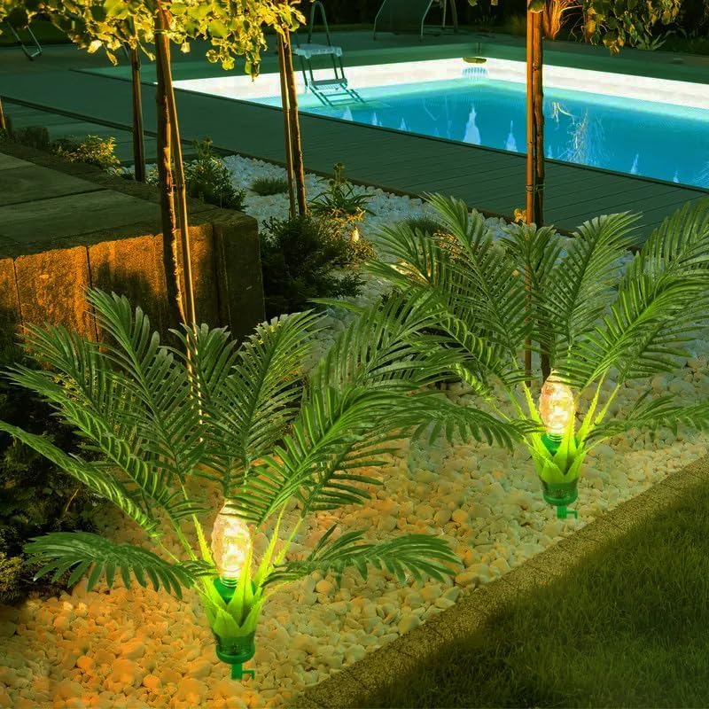 Set of 2 Solar Street Palm Tree Outdoor Garden Recessed Automatic Night Lighting with 8 Modes for Landscape Christmas Decoration Tree Lights, Lights,