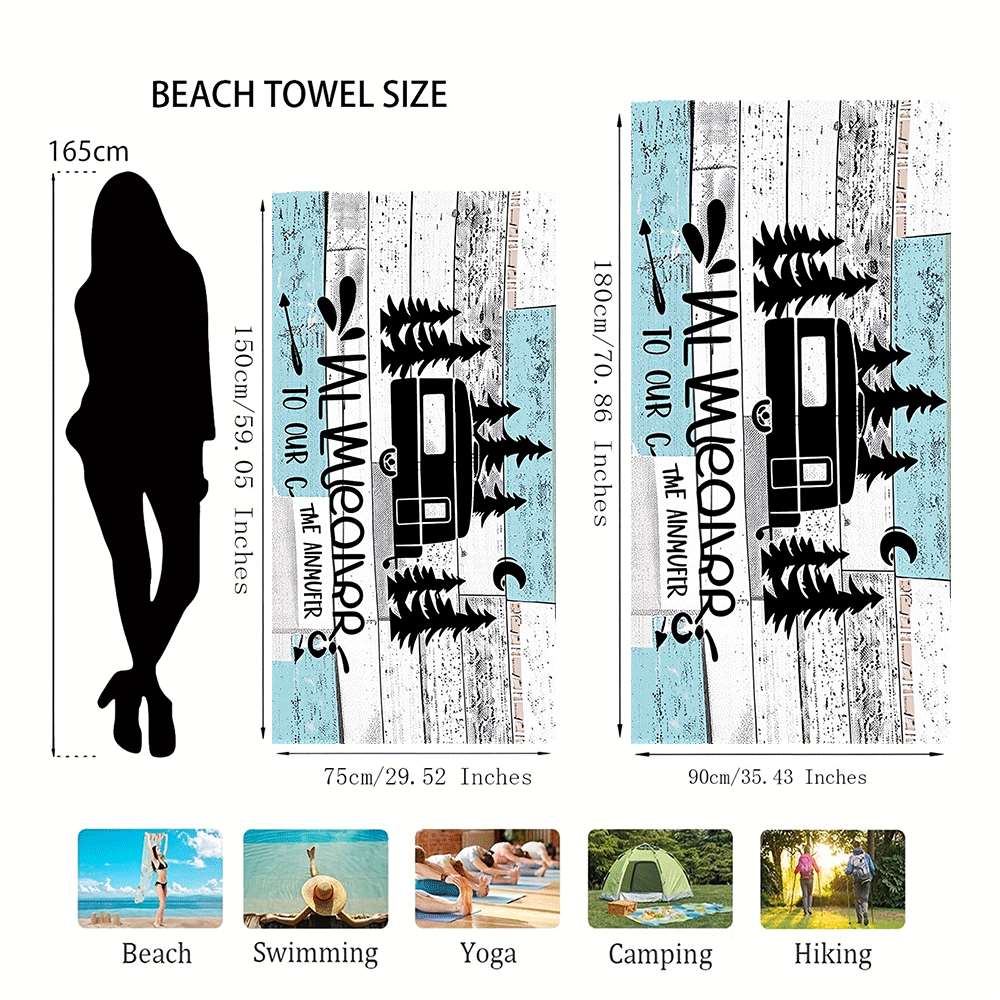 1pc, Microfiber, Vintage Style Camping RV Beach Towel, Quick-Dry Microfiber, Strong Wrap Design, Suitable for Beach and Pool Use