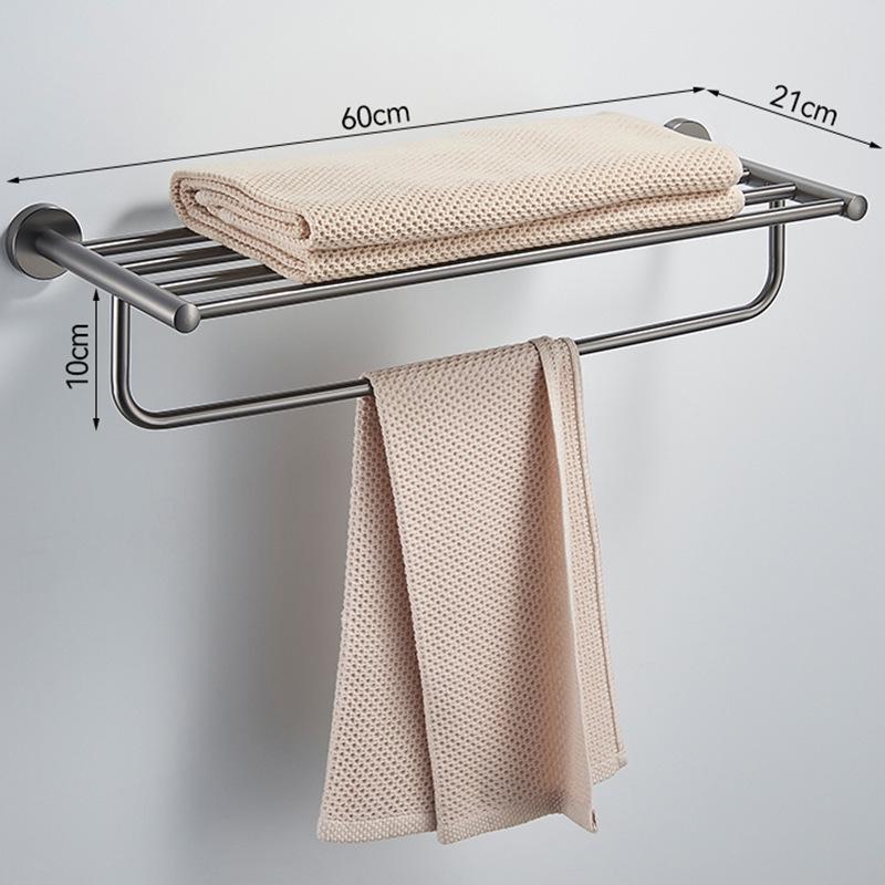 Stainless Steel Bathroom Towel Rack Set with Mirror Shelf & Nail-Free Installation