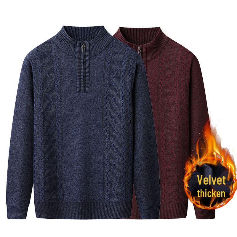 Men's High Neck Half-Zip Fleece Sweater – Trendy, Thick Knitwear for Autumn & Winter
