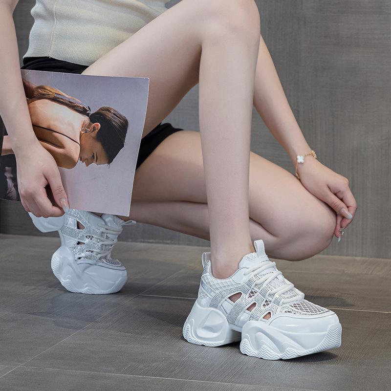 Rhinestone gypsy sports platform dad shoes women's summer new fashion mesh breathability increases