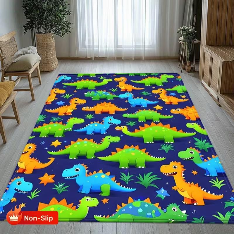 Süßer Cartoon-Dinosaurier und Dschungeltier-Print Rutschfester Teppich Weicher Bequemer Spielteppich für Schlafzimmer Spielzimmer