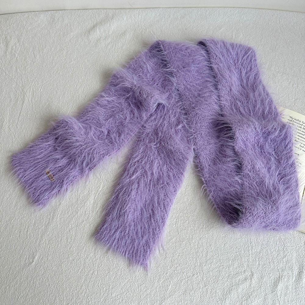 Solid Color Thin Long Scarves Soft Plush Y2K Girl Scarf Outdoor Mohair Women Scarf  Female