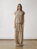 Longmei Women's Knit Wide-Leg Fake Two-Piece Elastic Waist Pants - Spring/Summer 2026 Minimalist Style Straight-Leg Trousers