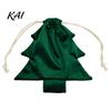 Reusable Fabric Gift Wraps Christmas Tree Shaped Bag, Drawstring Treat Goody Bags with Pompoms Durable Polyester Sacks Bells, Winter Present Wrapping