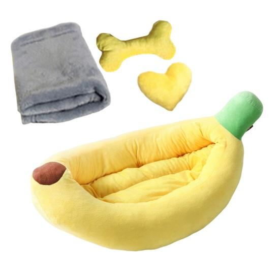 

Банановая кровать для собак и кошек, гнездо для кошек в форме банана и моркови с плюшевой игрушкой в виде сердечка, моющийся домик для животных с одеялом XS Banana