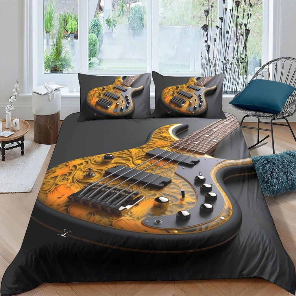 Music Guitar Duvet Cover Digital Printing Set Bedding Decorative Quilt Cover Pillowcase Three-Piece Set