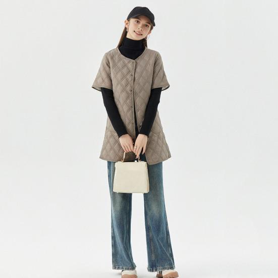 Yousheng Winter Down Coat Padded Round Neck Pockets Buttons Closure Windproof Heat Retention Daily Cold Weather Inner Layer Clothes Cotton Jacket