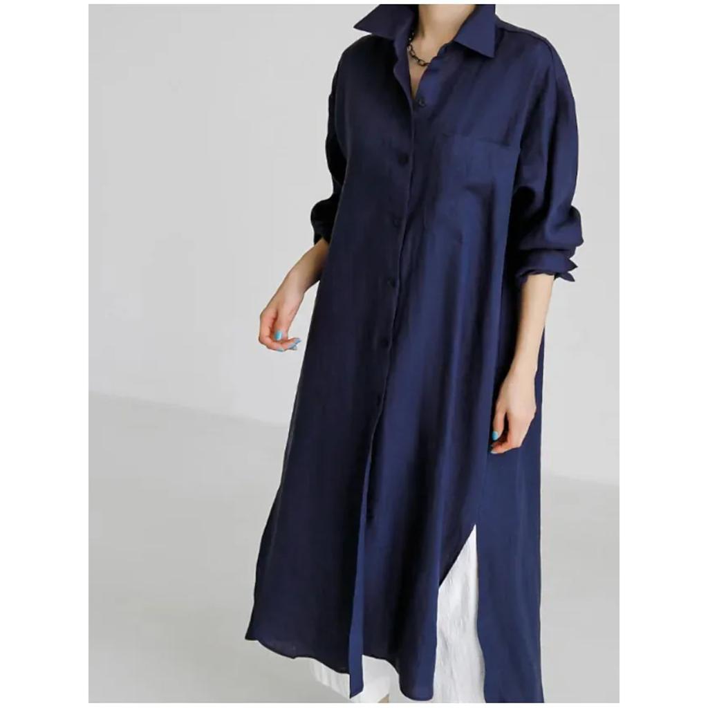 Spring and Summer Cotton and Linen Shirt Skirt Loose Irregular Shirt Cardigan Long Dress
