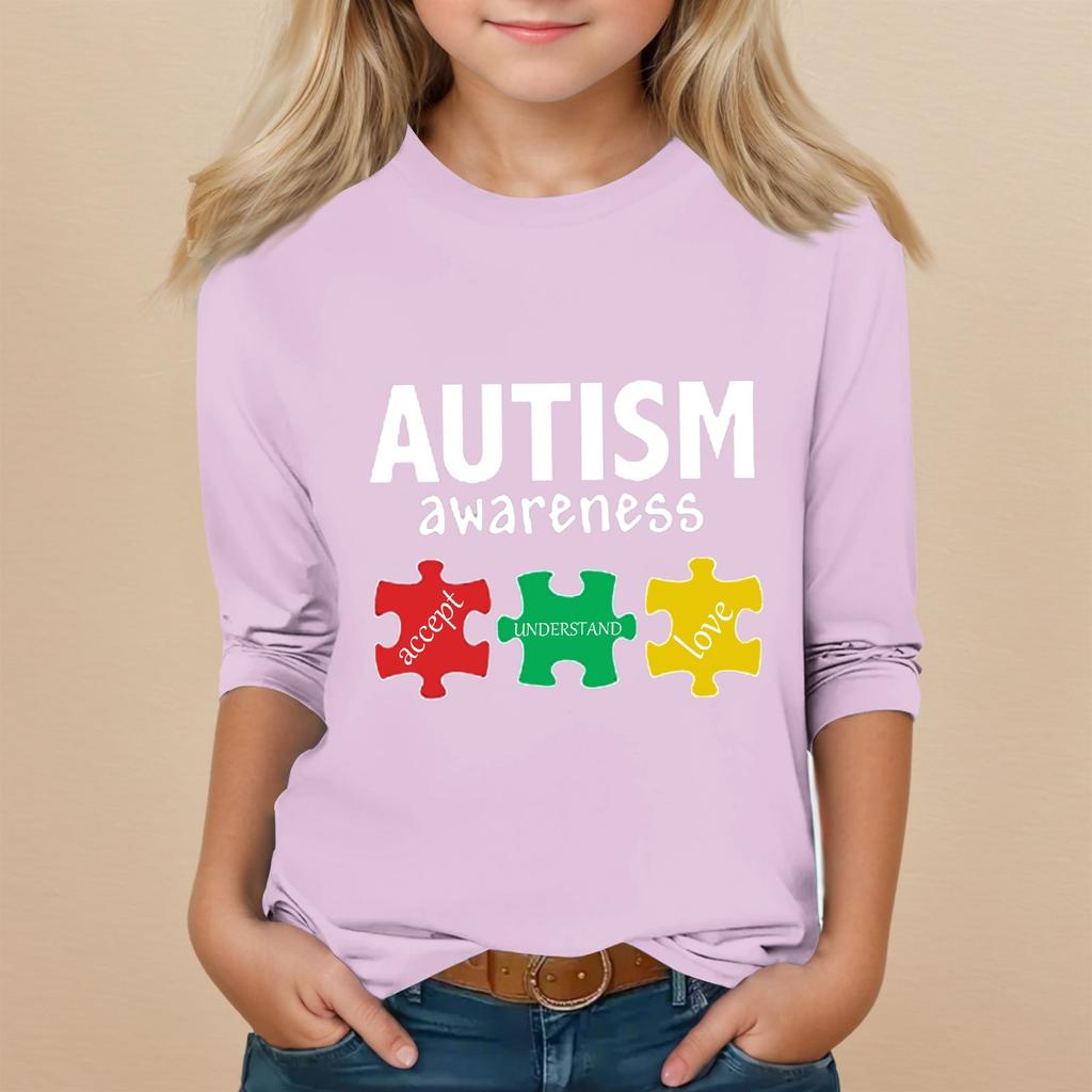 Kids Seven Sleeve Round Neck Top Valentine's Day Printed Everyday Casual Top