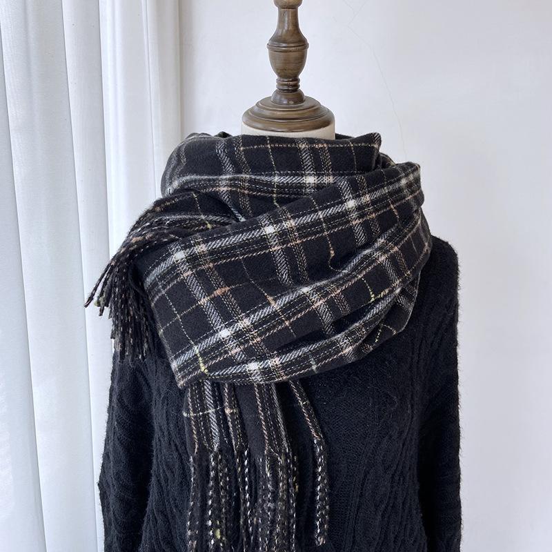 

Клетчатый шарф женский зимний новый универсальный ретро-темпераментный шарф, имитация кашемира, студенческая теплая шаль двойного назначения 70*180cm