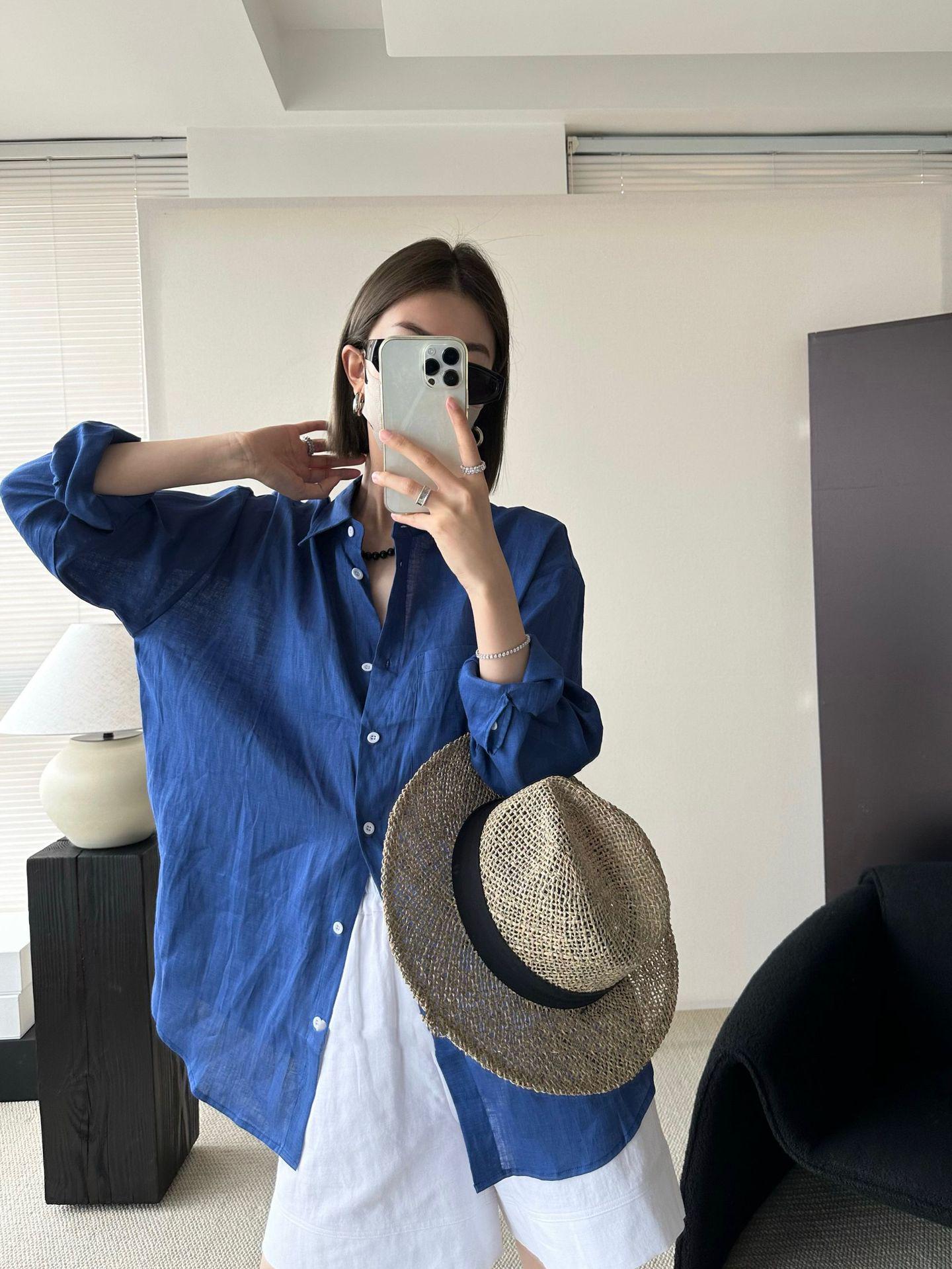 

Women s Lightweight Blue Cotton-Linen Sun Protection Cardigan Shirt - Spring/Summer Extra Large королевский синий