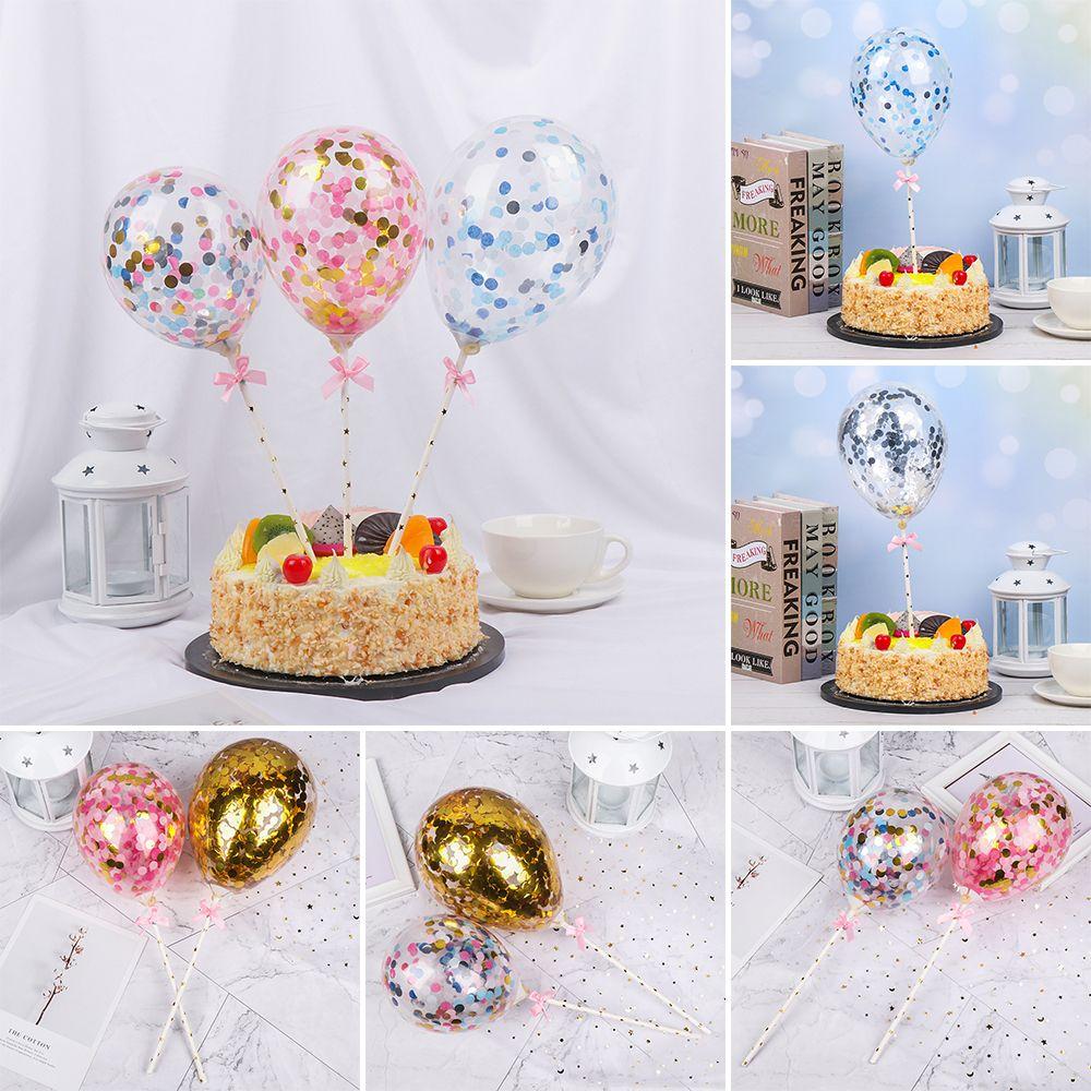 5 inches Paper Straw Party Supplies Birthday Confetti Balloon Cake Decoration Cake Topper Transparent Balloon