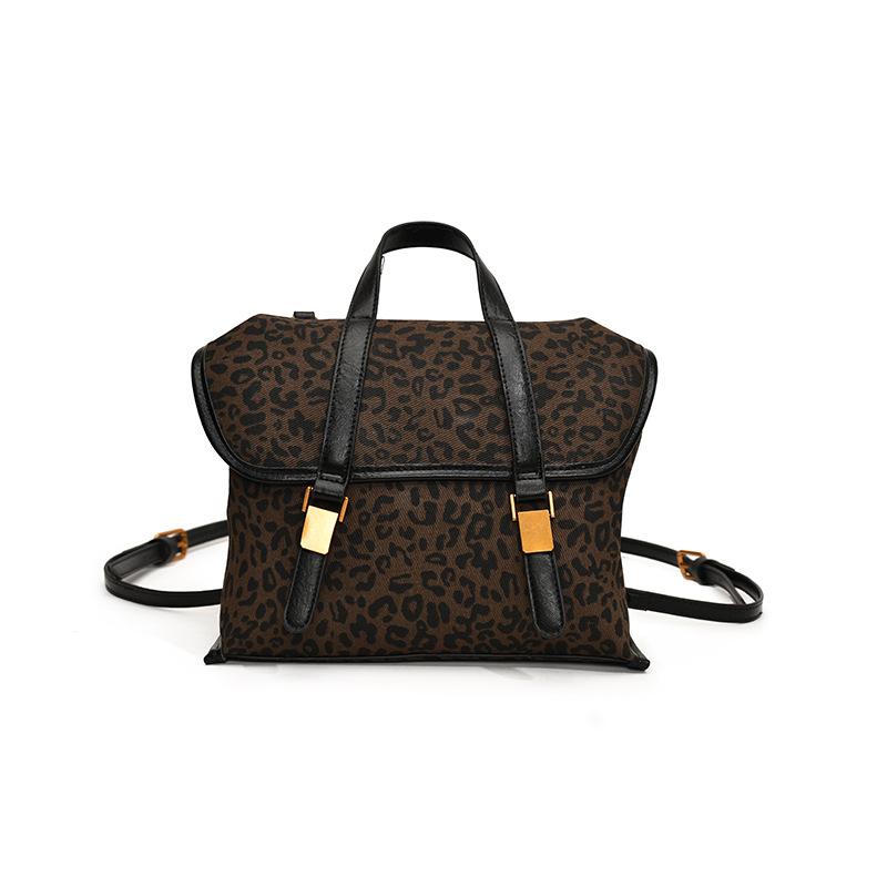 Large Capacity Leopard Print Backpack Women'S High-End Versatile Handbag Retro Casual Shoulder Bag