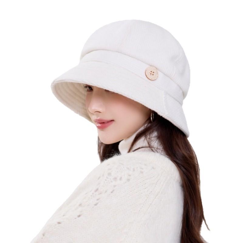 Spot fashion versatile autumn and winter retro corduroy bucket hat thickened warm face small button basin hat