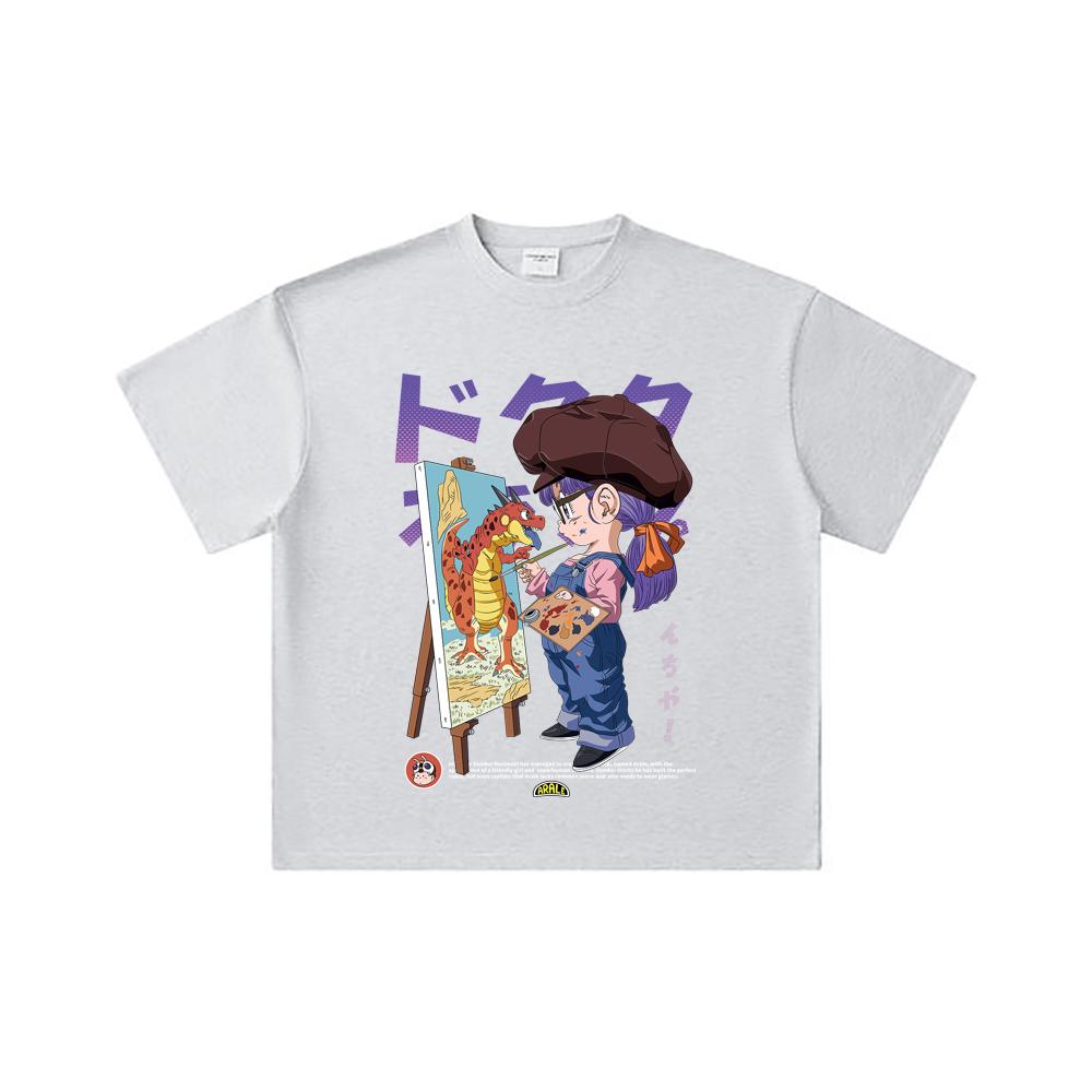 260 GSM Double Yarn 32 Count 100% Cotton Dragon Ball V10 Arale Print Unisex Heavy Cotton T Shirt