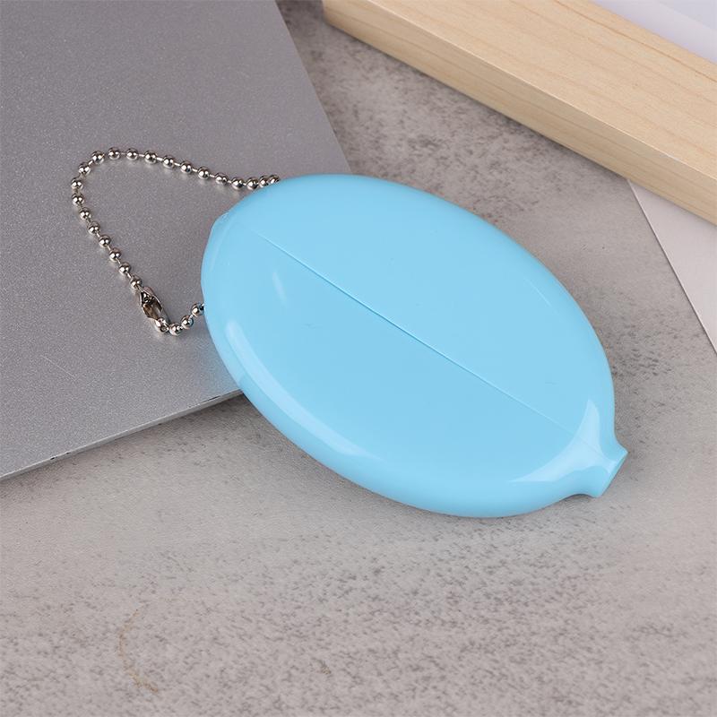 Small Oval Coin Purse Mini Earrings Rings Storage Box With Chain Solid Color Pvc  Portable Bag Pendant