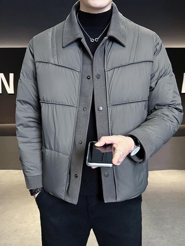Herren Trendy Winter 2025 Daunenjacke - Strick-Patchwork, Kurze Länge, 90% Weiße Entendaunen, Kälteschutz Oberbekleidung
