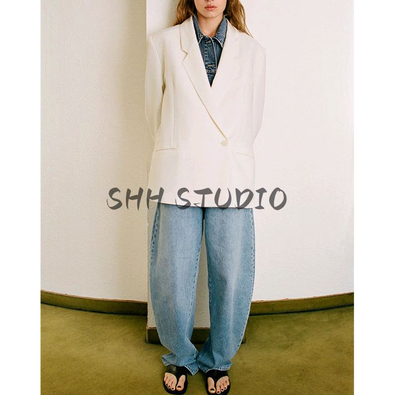 Spring Lapel Long Sleeves Double Breasted Loose Casual Suit Jacket 2010719 2010729 2010738