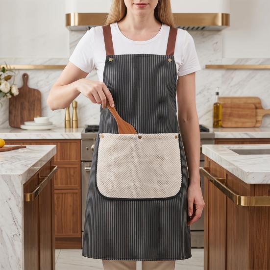 Detachable Towel Apron Waterproof Oil-Proof Fabric Thickened Kitchen Apron with Cross-Back Straps Breathable Adjustable