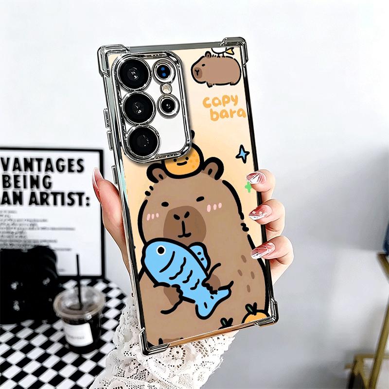 Funny Capybara Cartoon Cute Plating Phone Case For Samsung Galaxy S24 S25 FE S26 Edge S23 Ultra S22 S21 Plus S20 Anti-Fall Airab