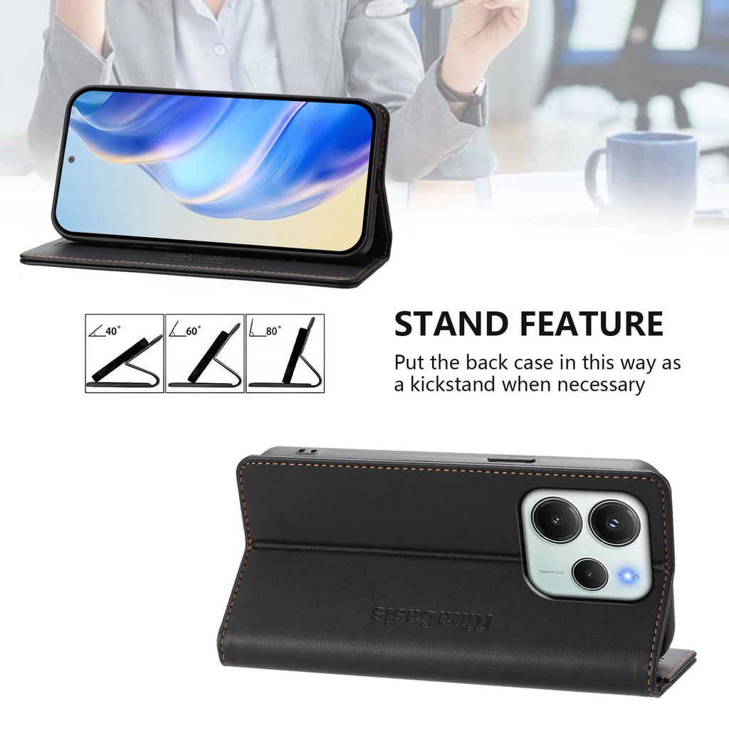 For Xiaomi Redmi Note 14 4G (164.84mm) Leather Case RINACASIS RC01 Phone Cover with RFID Blocking Wallet Stand