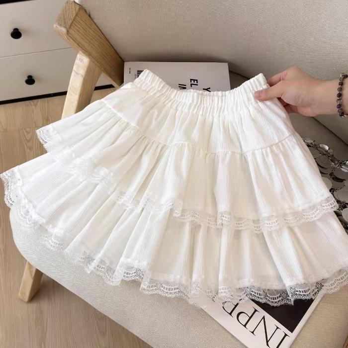 European Cotton Velvet Lace-Trimmed A-line Mini Skirt with Elastic Waist for Autumn & Winter