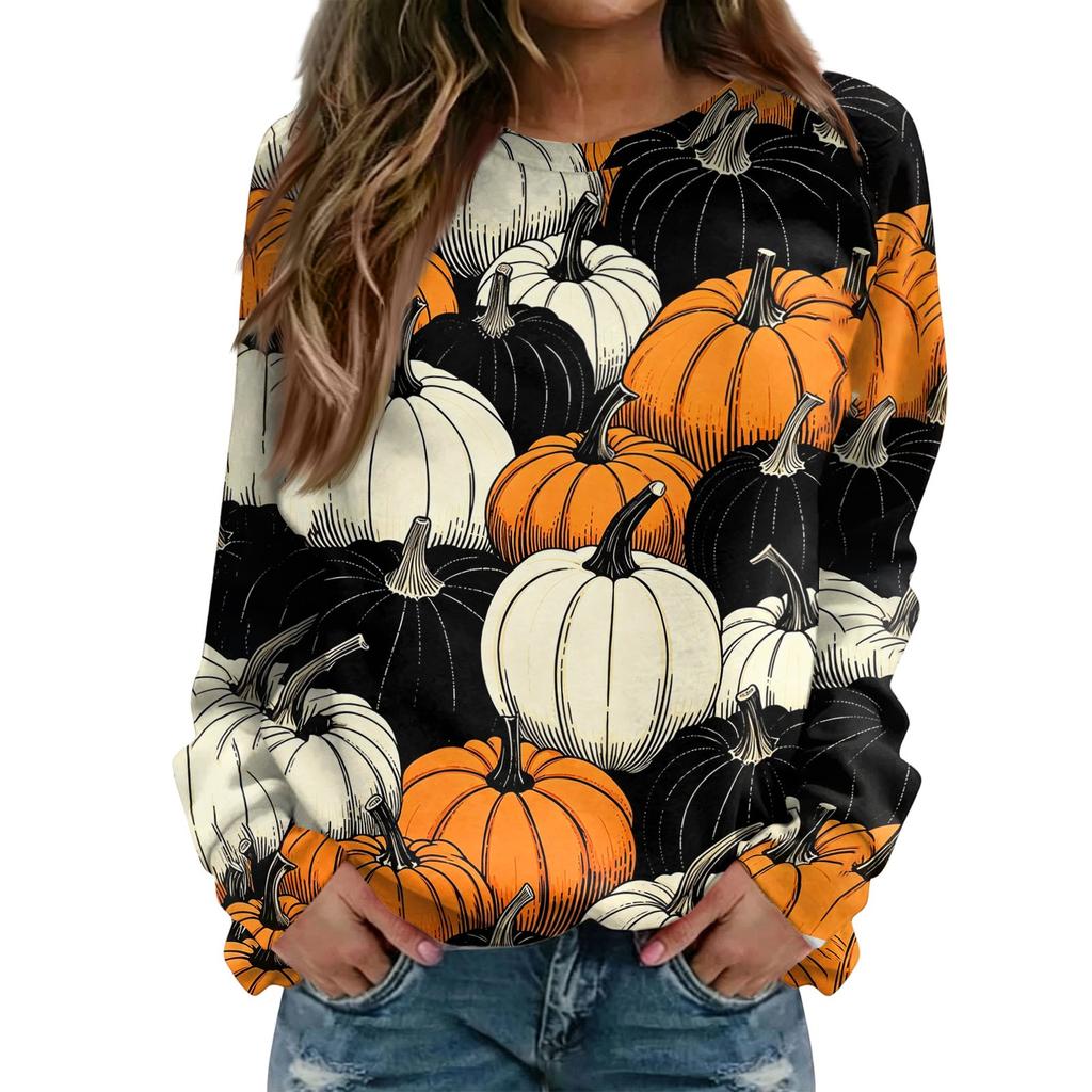 Women's Casual Neck Long Sleeve Raglan Halloween Print Sweatshirt