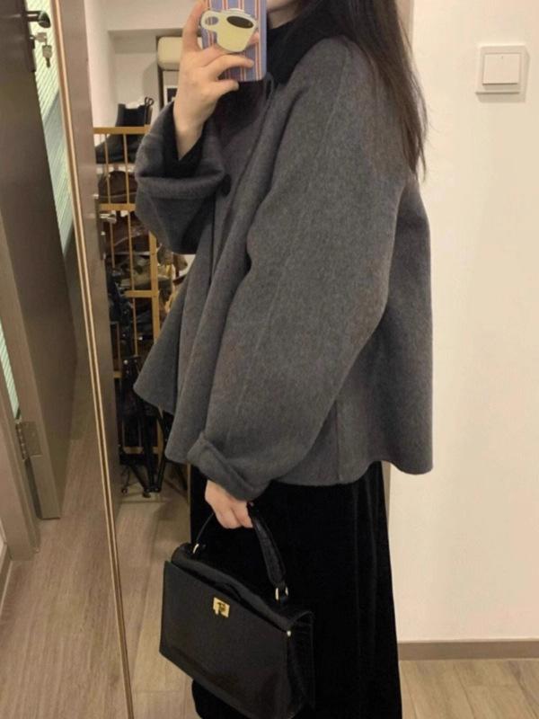 Korean Style Gray Woolen Coat for Women - High-End Autumn/Winter Hepburn Fashion 2025