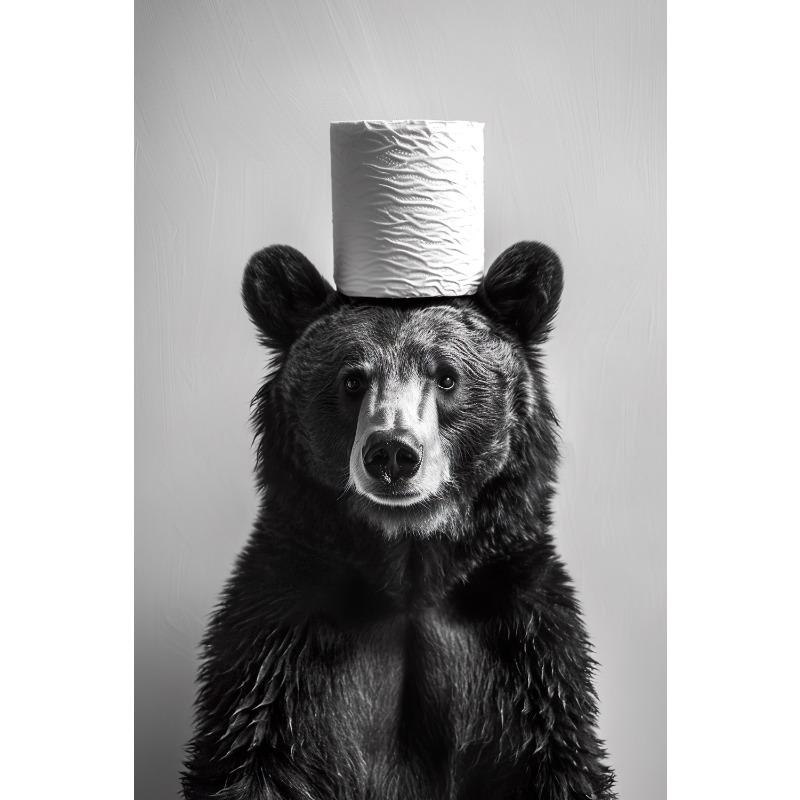 Fun Bathroom Black White Animal Raccoon Tiger Rhino Toilet Paper On Head Posters Printing Wall Painting Bathroom Home Decoration