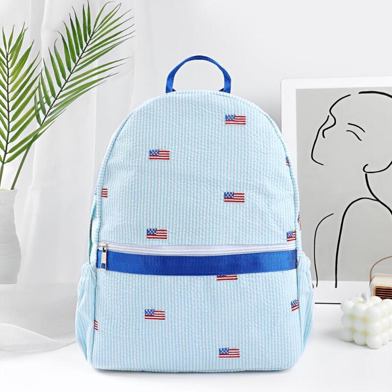 Li Shen Childlike Embroidered Seersucker Shoulder Travel Bag