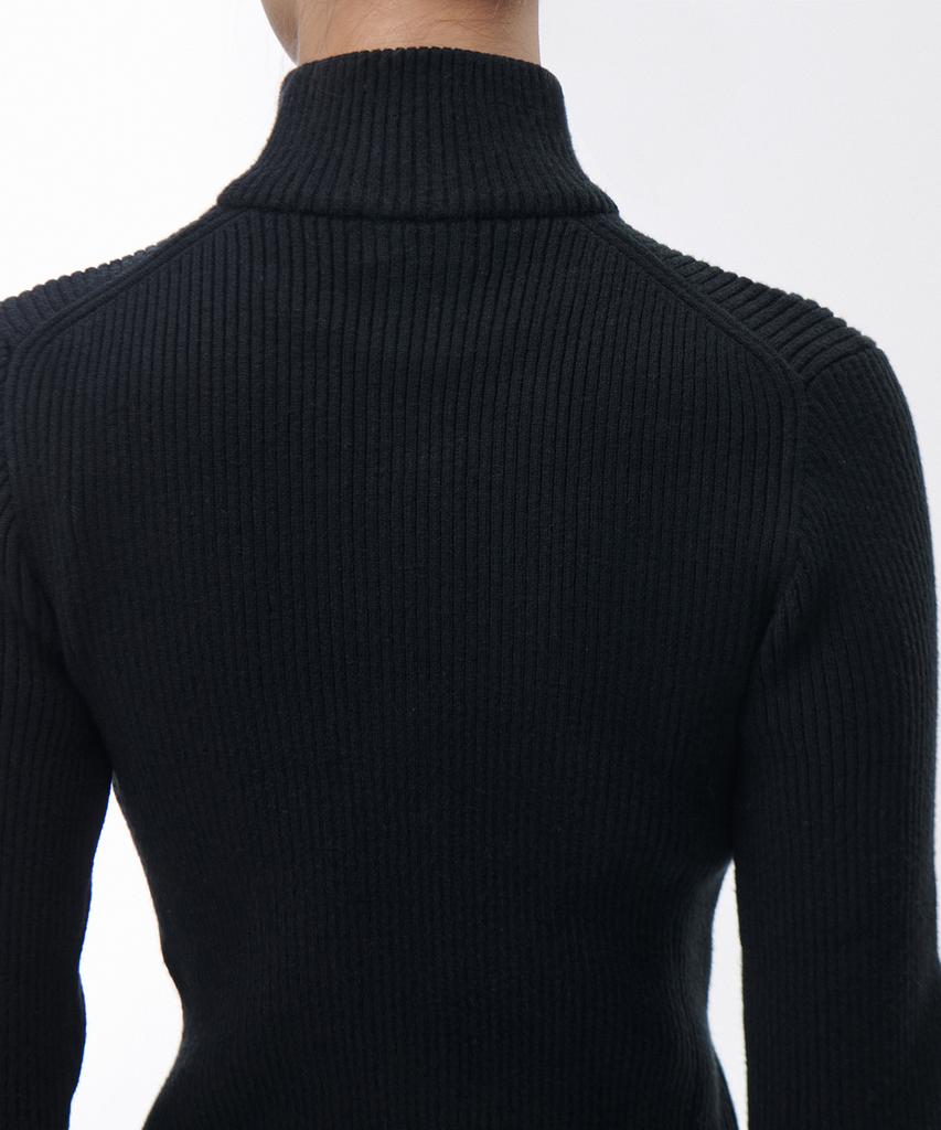 Musinsa Standard Woman Ribbed Slim Knit Zip-Up [Black]