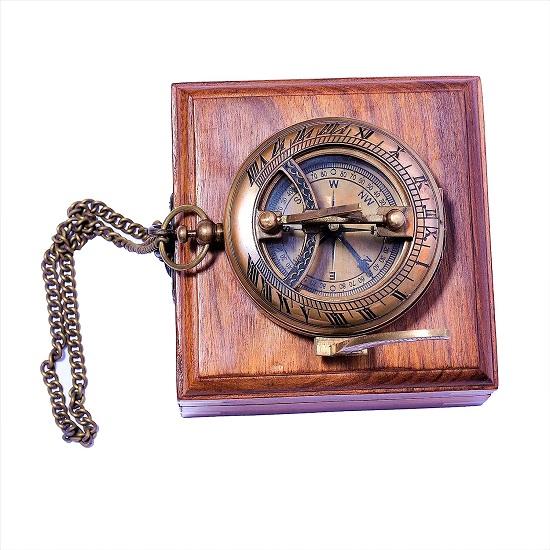 Royal Crafts Trykknapp Solurkompass med Nydelig Kjede