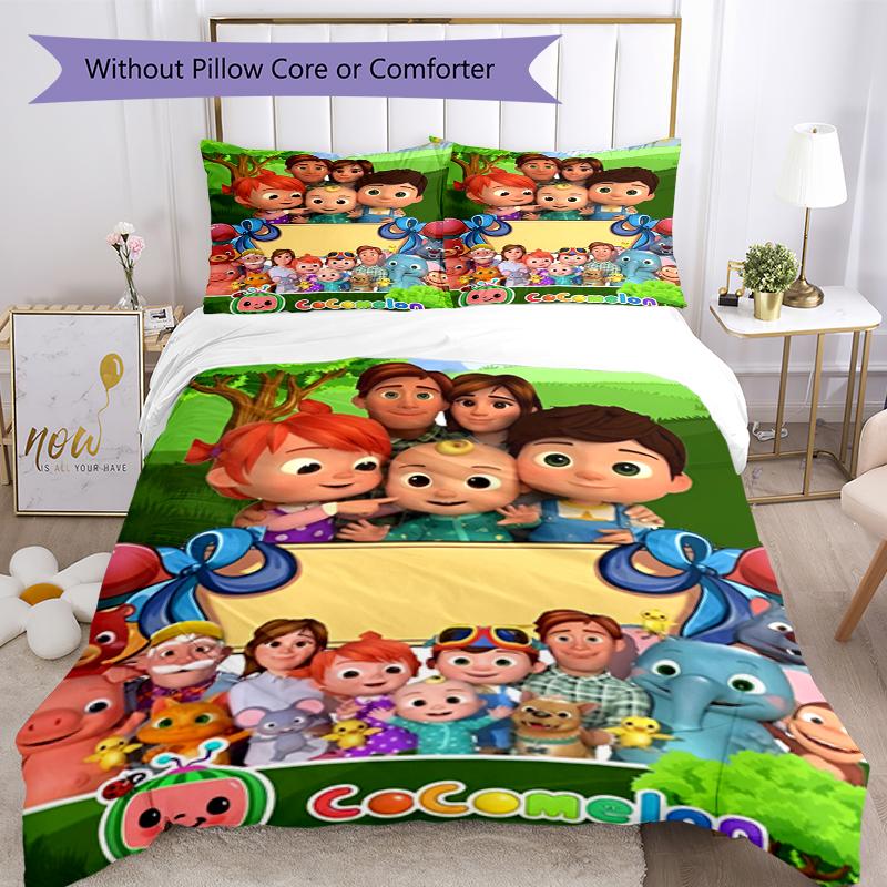 3pcs Cocomelon Bedding Set Duvet Cover Closure Includes 1 Duvet Cover & 2 Pillowcases, Soft and Comfortable for All Seasons.
