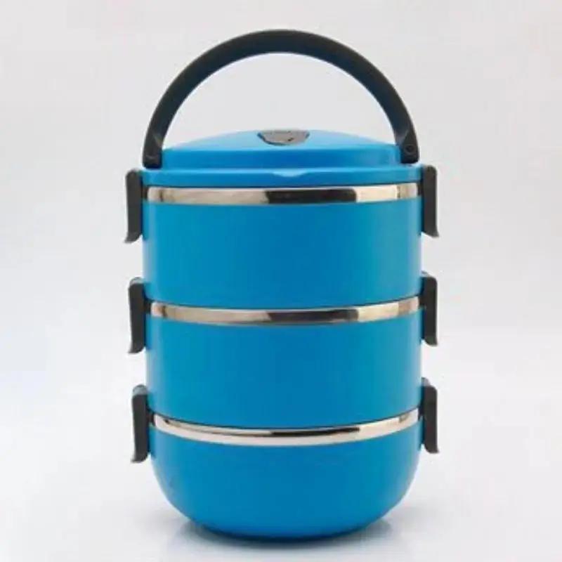 

Многослойный ланч-бокс из нержавеющей стали с термоизоляцией, круглый герметичный ланч-бокс, портативный ручной бенто-бокс для студентов и офисных работников 3Layer Random Color