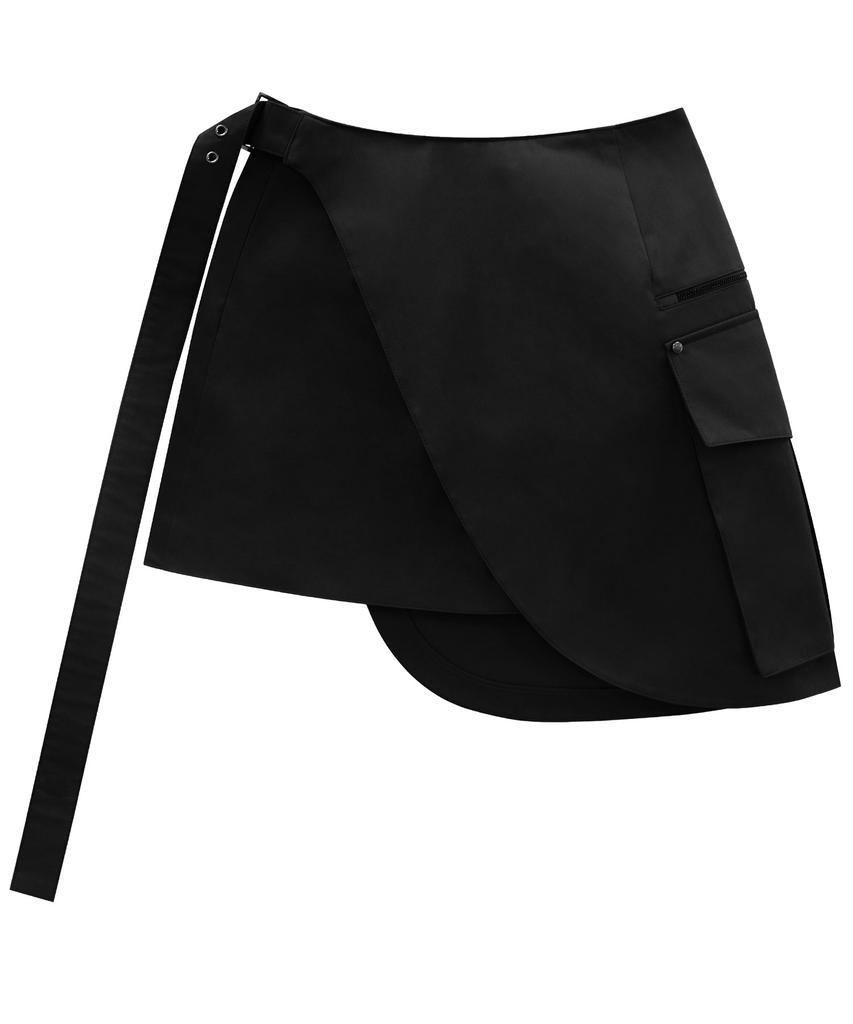 Teulimingbeodeu Cargo Layered Mini Skirt [ Black ]