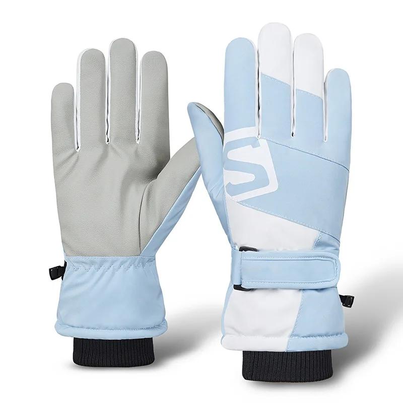Ski Gloves for Women Water Repellent Five Finger Split Finger Cold and Warm Biking Touch Screen Gloves Plush and Thick Non Slip