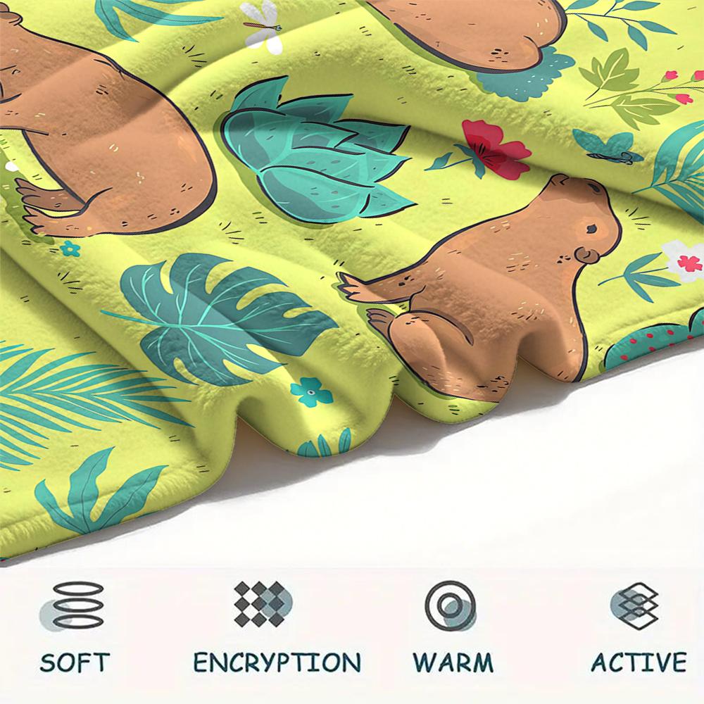 1Pc Capybara Print Flannel Blanket, High quality Comfortable for All Seasons, Home Decor, Warmth and Comfort, Perfect for Christmas Gifts