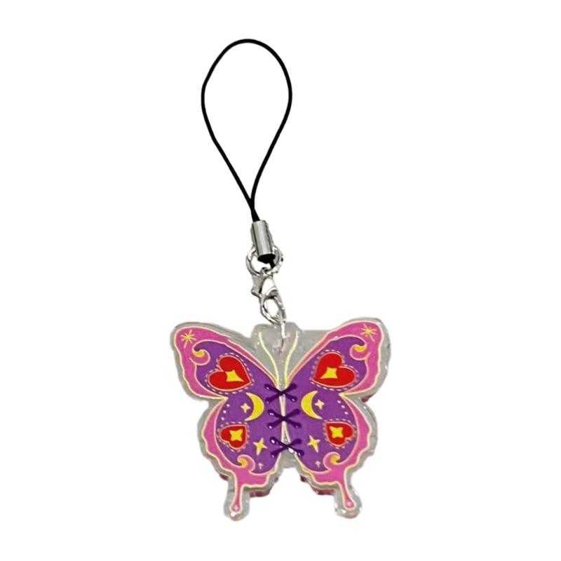 Unique Butterfly Phone Lanyard Colorful Butterfly Wristlet Keychain Bracelets for Women Girls Acrylic Animal Keyring