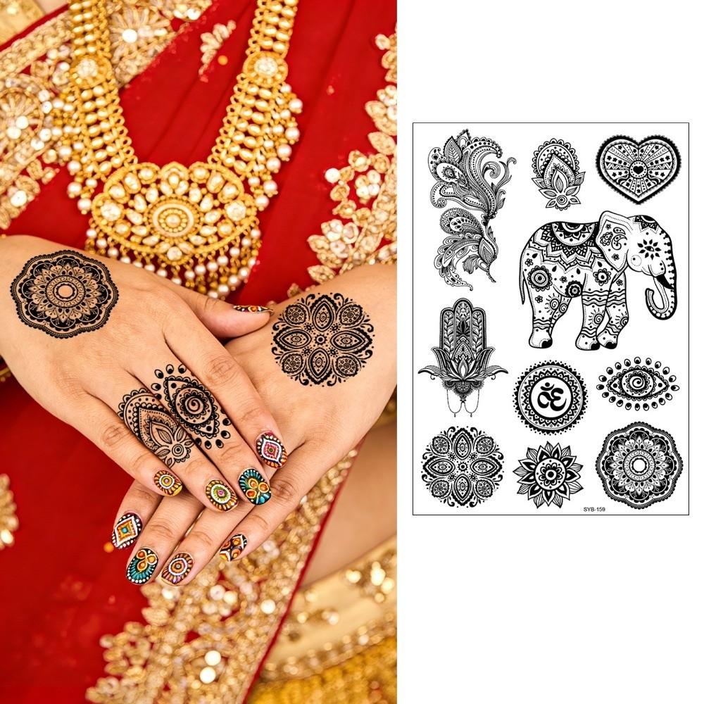 Adesivos de Transferência de Água Tatuagem Temporária de Henna Índia Mehndi Flor Arte Corporal Adesivo Mulher/Senhora/Menina