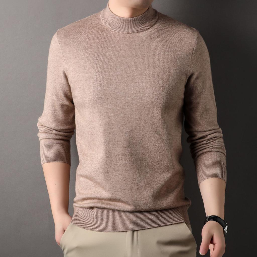New Autumn Men's Solid Color Half Turtleneck Sweater Men's Warm Bottoming Top Thickened