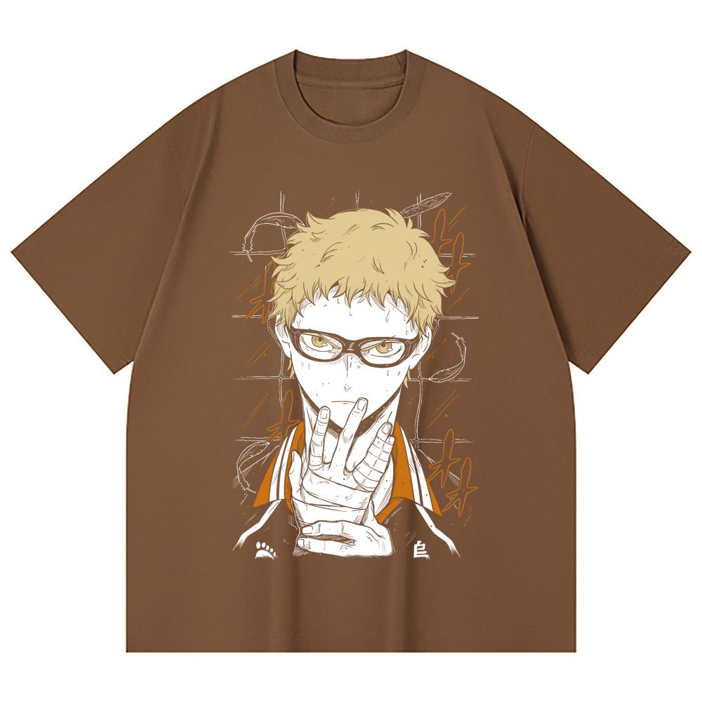 230 Gsm 100% Cotton Haikyu V4 Tsukki Print Unisex Heavy Cotton T Shirt