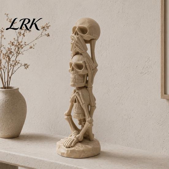 Vintage Skull Figure 3D Printed Stacking Figurine, Gothic No Speak Hear See Sculpture Statue, Halloween Party Horror Decoration for Home Office