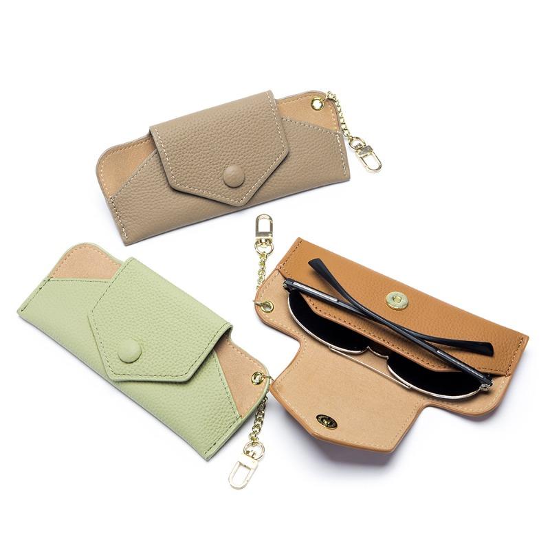 New Leather Literary Glasses Bag Women's High-end Sunglasses Sunglasses Storage Bag Ultra-thin Portable Chain Glasses Bag
