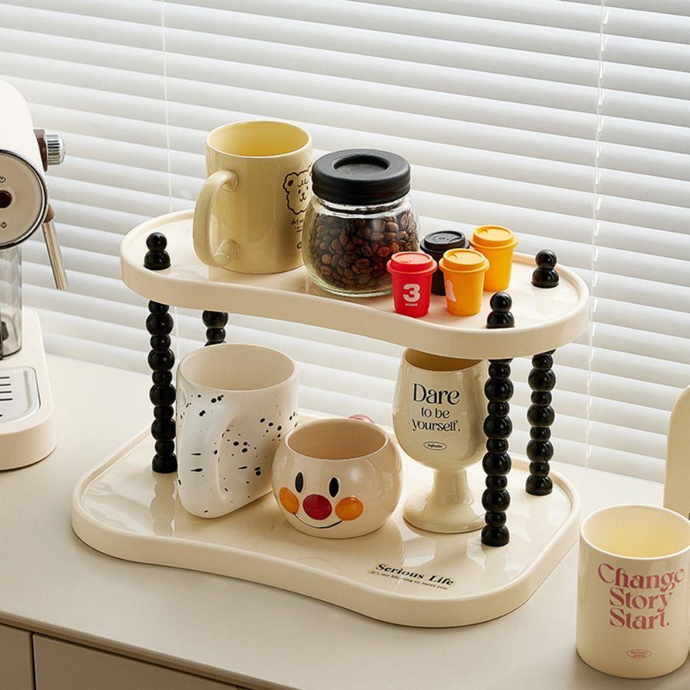 

2/3 Layers Water Cup Storage Rack INS Spice Bottles Cans Holder Cosmetic Storage Shelf Kitchenware White-Fanshaped-2 Layer