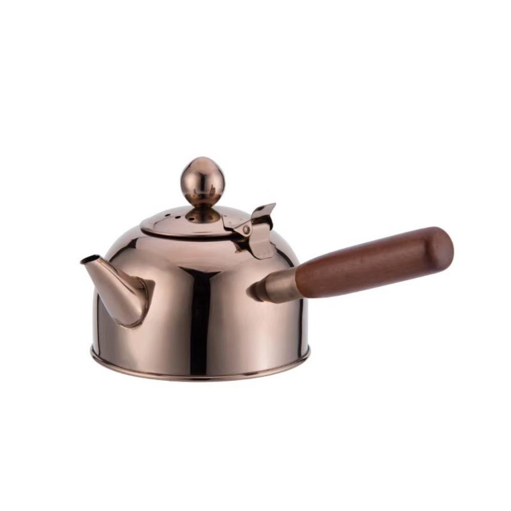 Side Wooden Handle Boiling Water Kettle 304 Stainless Steel Teapot Portable Tea Kettle  Restaurant