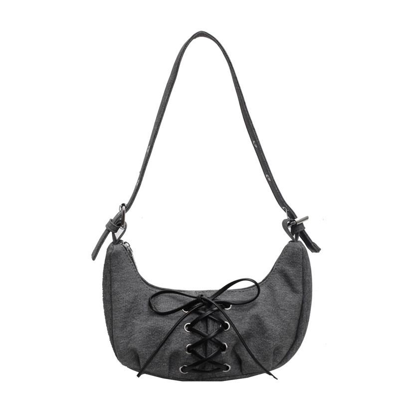 Ielgy Korean Style Hong Kong Style Bowknot Dumpling Bag Denim Underarm Bag Niche All-Match One-Shoulder Mess